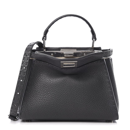 Fendi Cuoio Romano Selleria Bi-Color Mini Peekaboo Iconic Satchel Asfalto Latte 1 of 13