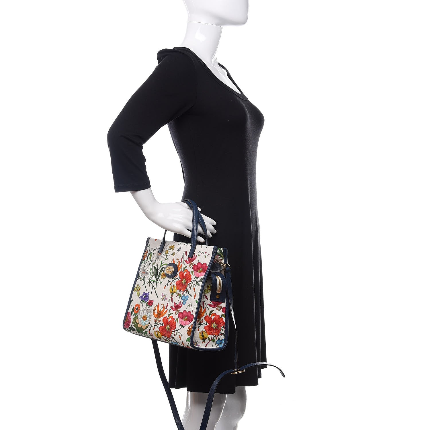 Gucci Canvas Medium Flora Tote White Multicolor Blue Agata 3 of 11