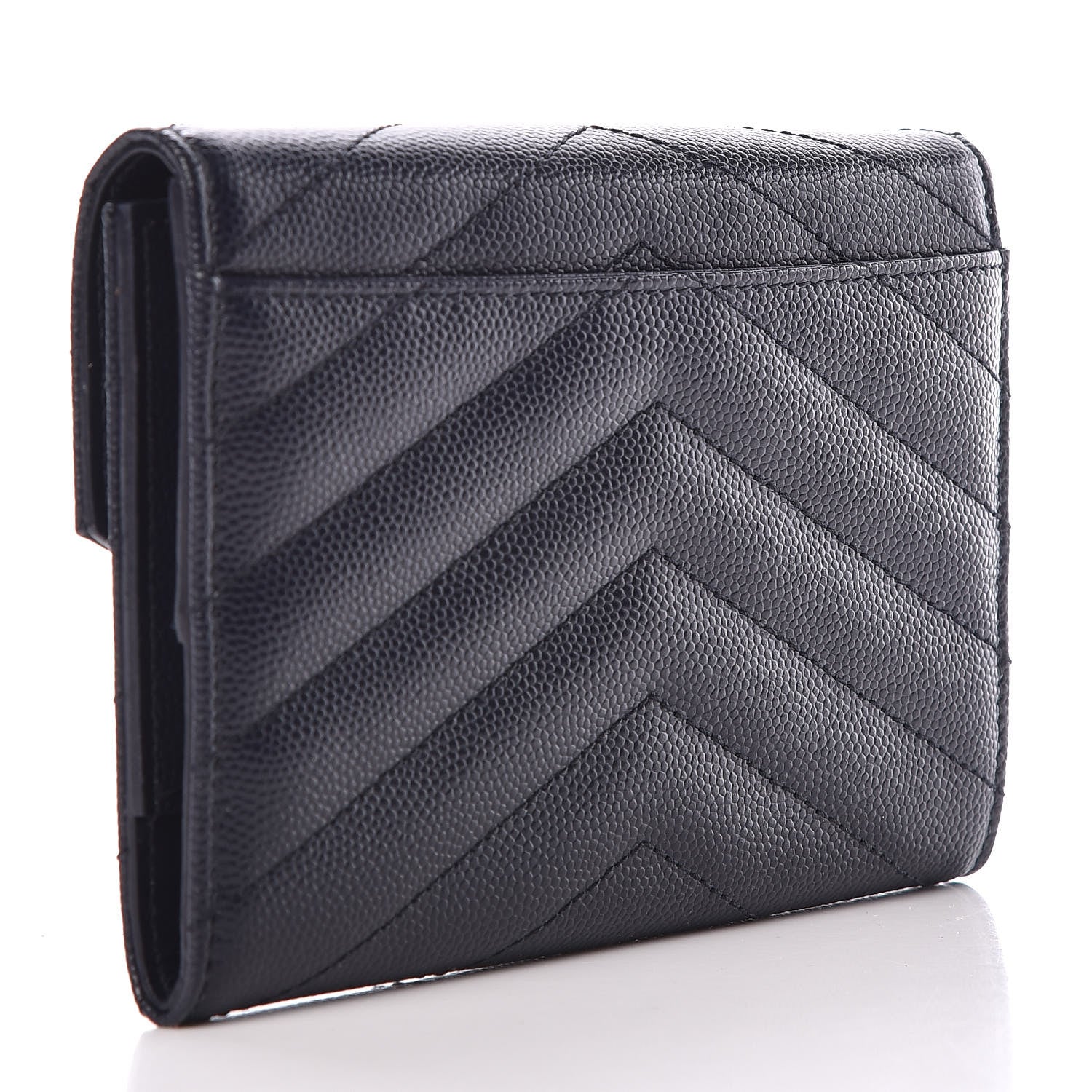 Saint Laurent Grain De Poudre Matelasse Chevron Small Monogram Passport Case Deep Marine 3 of 10