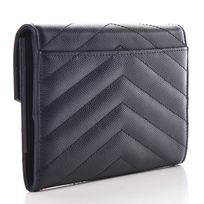 Saint Laurent Grain De Poudre Matelasse Chevron Small Monogram Passport Case Deep Marine 3 of 10