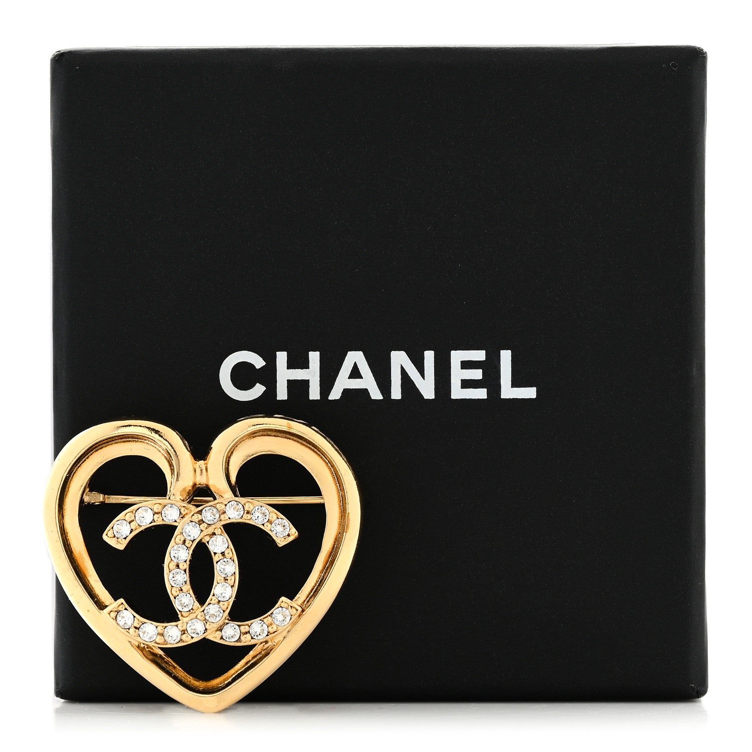 Chanel Metal Crystal CC Logo Heart Brooch Gold 4 of 4