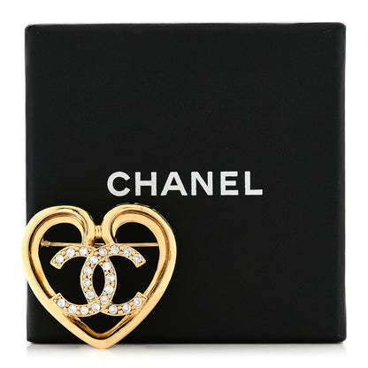 Chanel Metal Crystal CC Logo Heart Brooch Gold 4 of 4