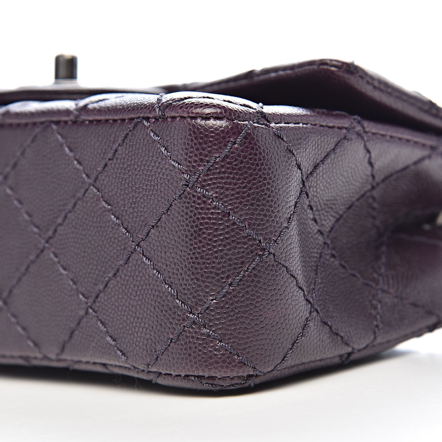 Washed Caviar Quilted Mini Rectangular Flap Dark Purple