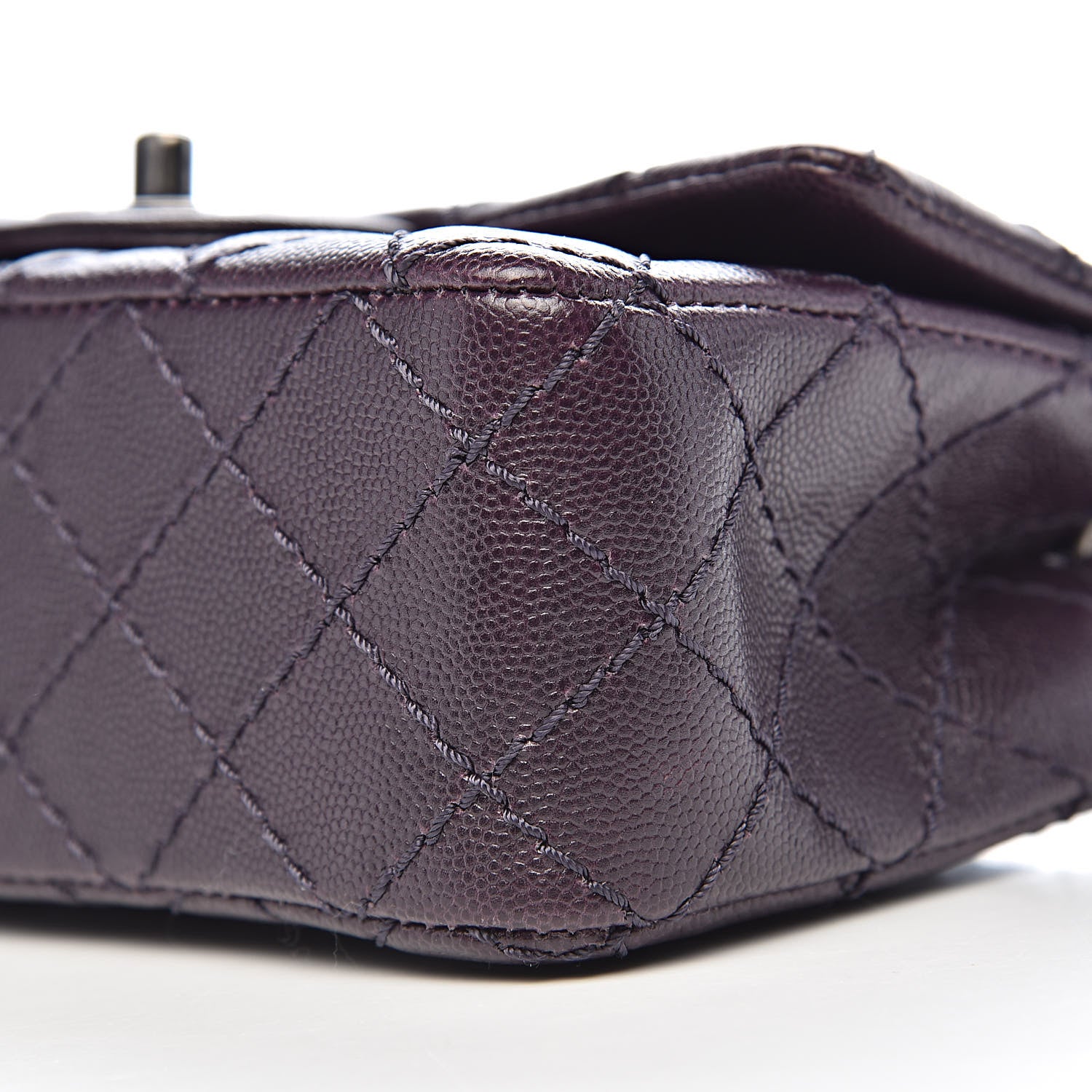 Chanel Washed Caviar Quilted Mini Rectangular Flap Dark Purple 10 of 12
