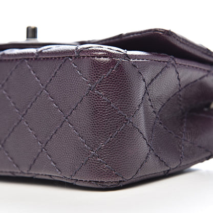 Chanel Washed Caviar Quilted Mini Rectangular Flap Dark Purple 10 of 12
