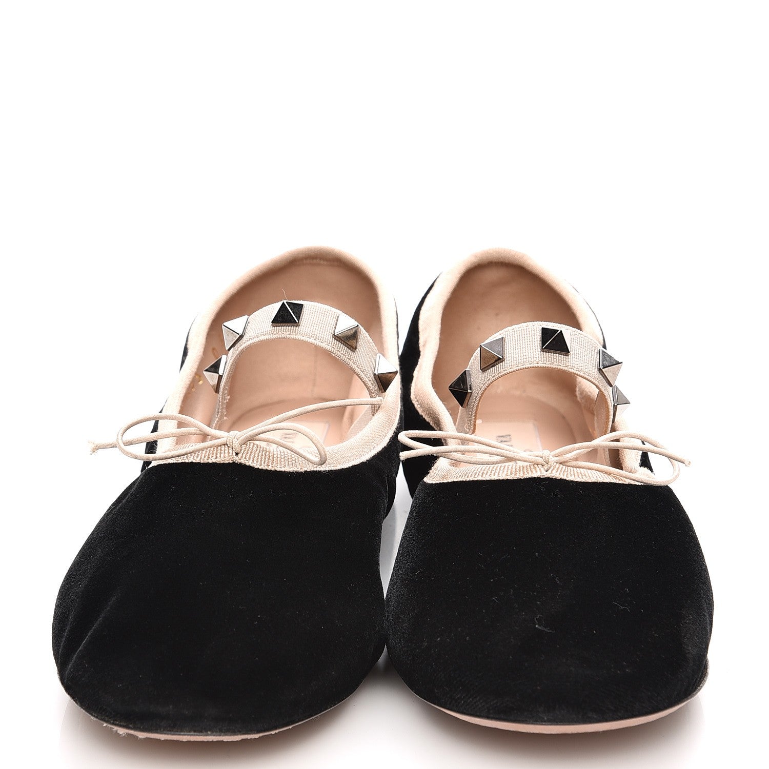 Valentino Garavani Velvet Rockstud Cross Strap Ballerina Flats 37.5 Black 2 of 9