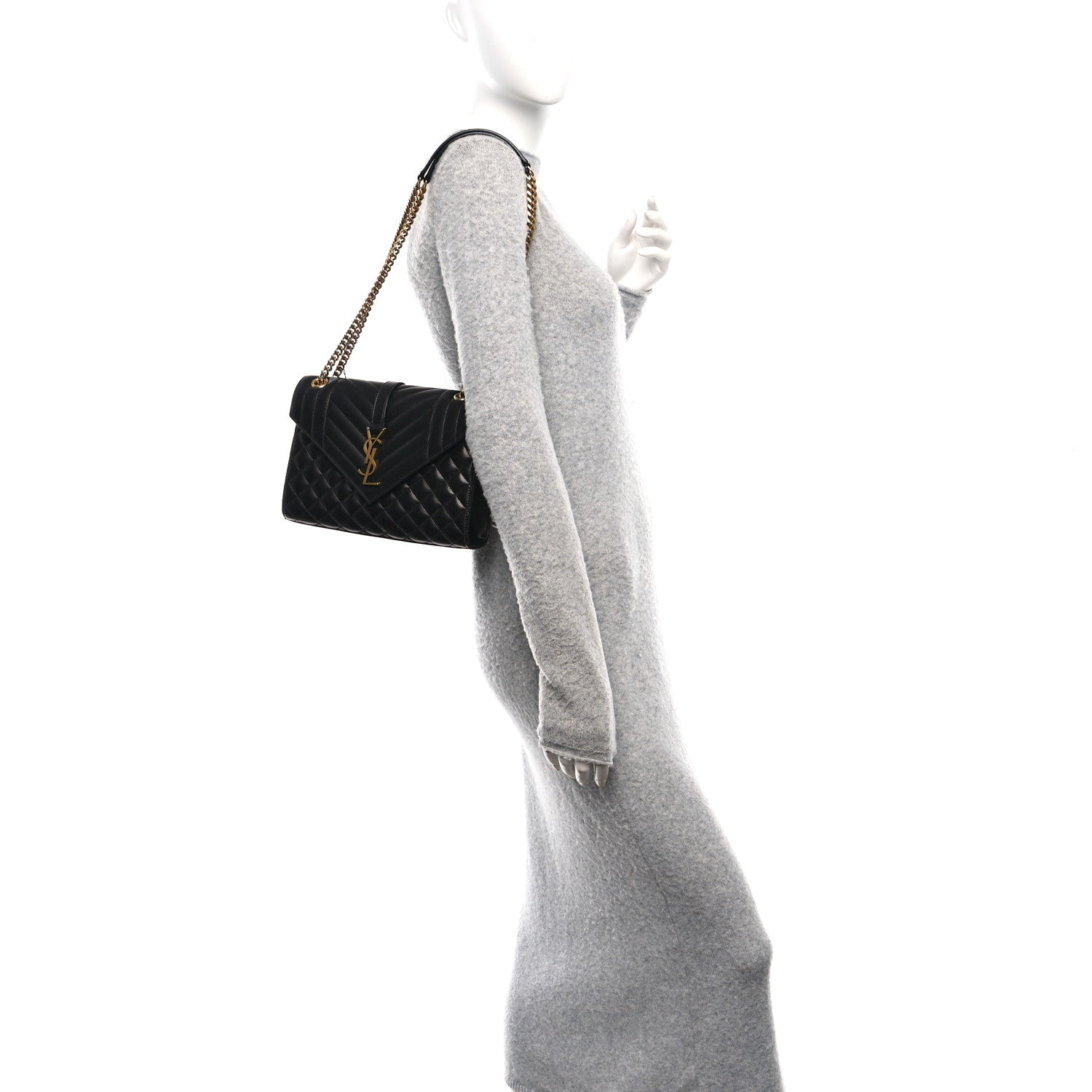 Saint Laurent Lambskin Mixed Matelasse Triquilt Medium Monogram Satchel Black 2 of 11