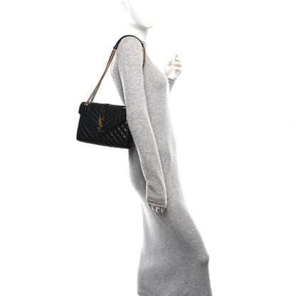 Saint Laurent Lambskin Mixed Matelasse Triquilt Medium Monogram Satchel Black 2 of 11