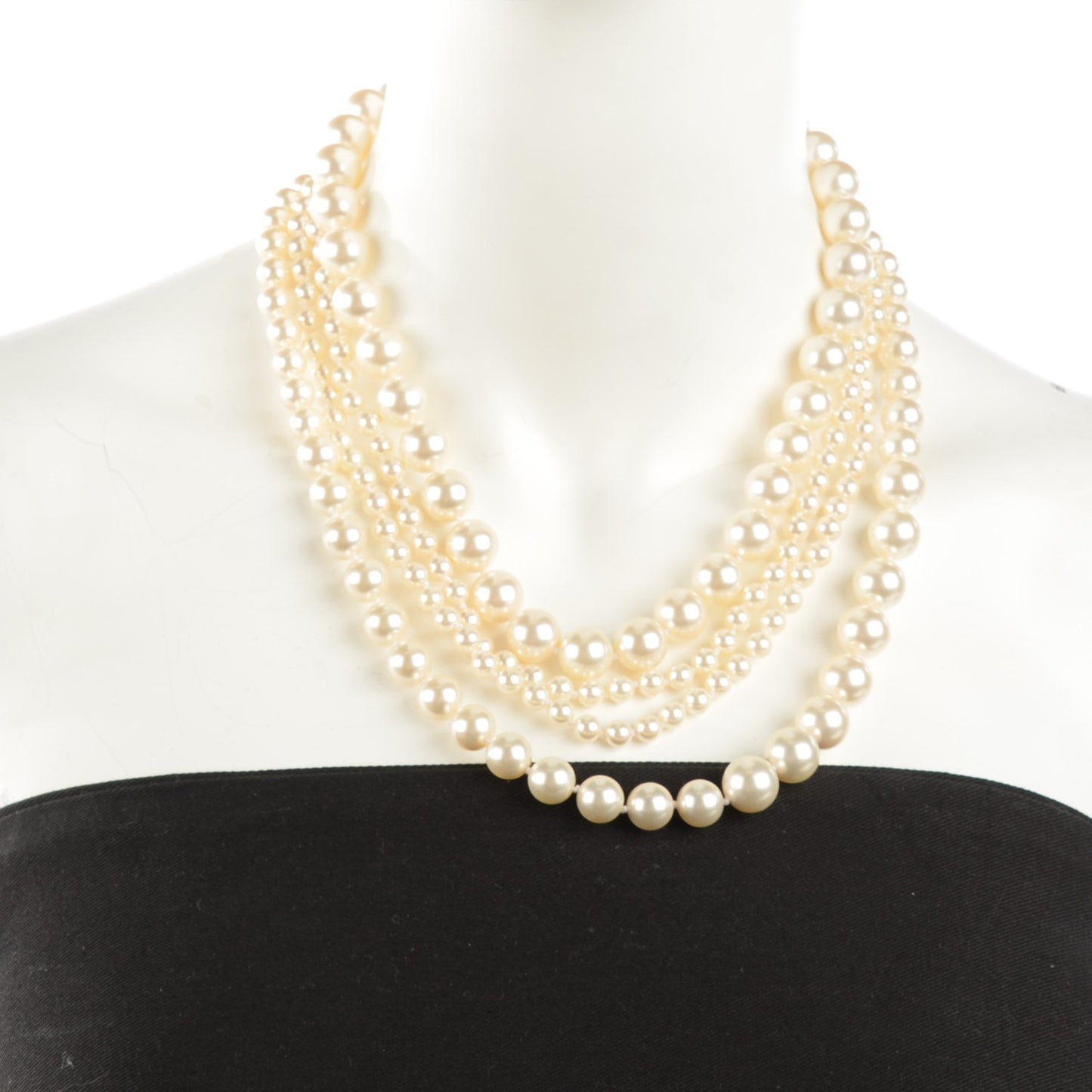 Crystal Graduated Pearl Multi Strand CC Necklace Gold