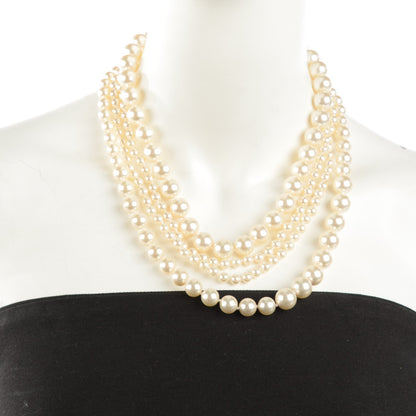 Chanel Crystal Graduated Pearl Multi Strand CC Necklace Gold 2 of 6