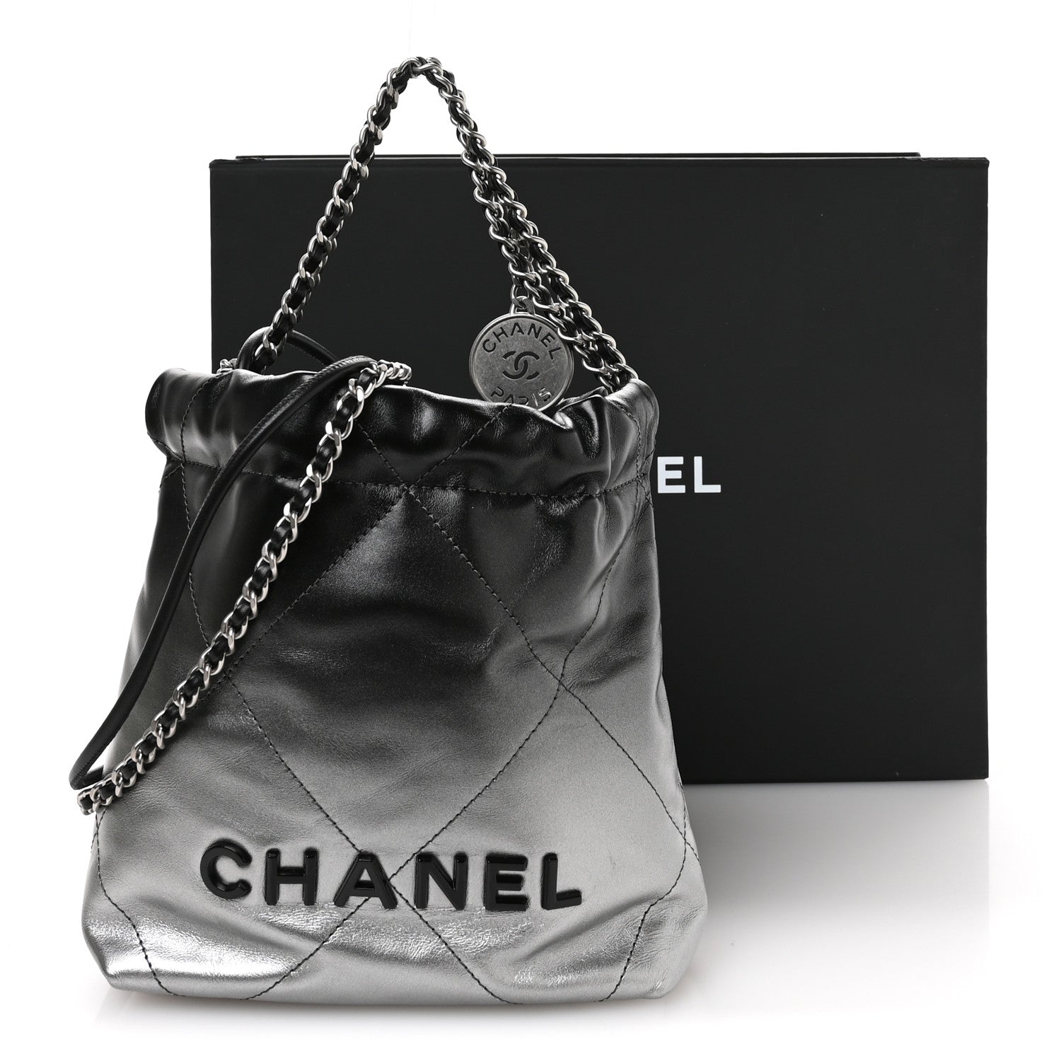 Chanel Metallic Shaded Calfskin Quilted Mini Chanel 22 Black