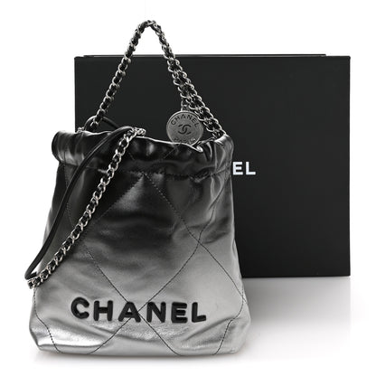 Chanel Metallic Shaded Calfskin Quilted Mini Chanel 22 Black Silver 11 of 11
