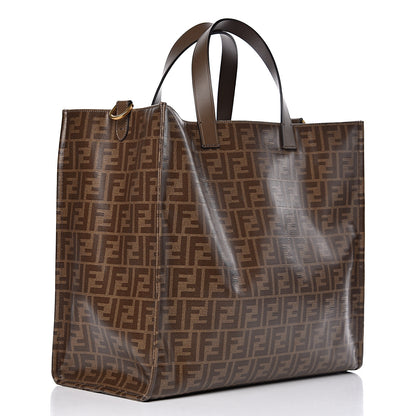 Fendi X FILA Glazed Fabric FF 1974 Mania Shopping Tote Bag Mogano Panna White 3 of 10