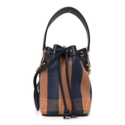 Fendi Raffia Vitello Seta F is Fendi Pequin Gingham Woven Mini Mon Tresor Bucket Bag Blue Ruggine 1 of 11