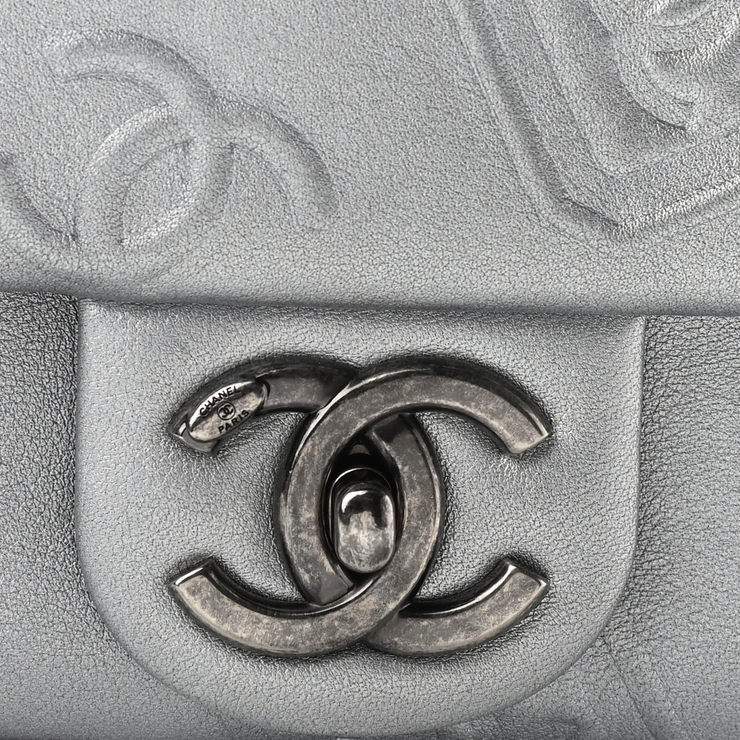 Metallic Lambskin Symbols Medium Single Flap Silver