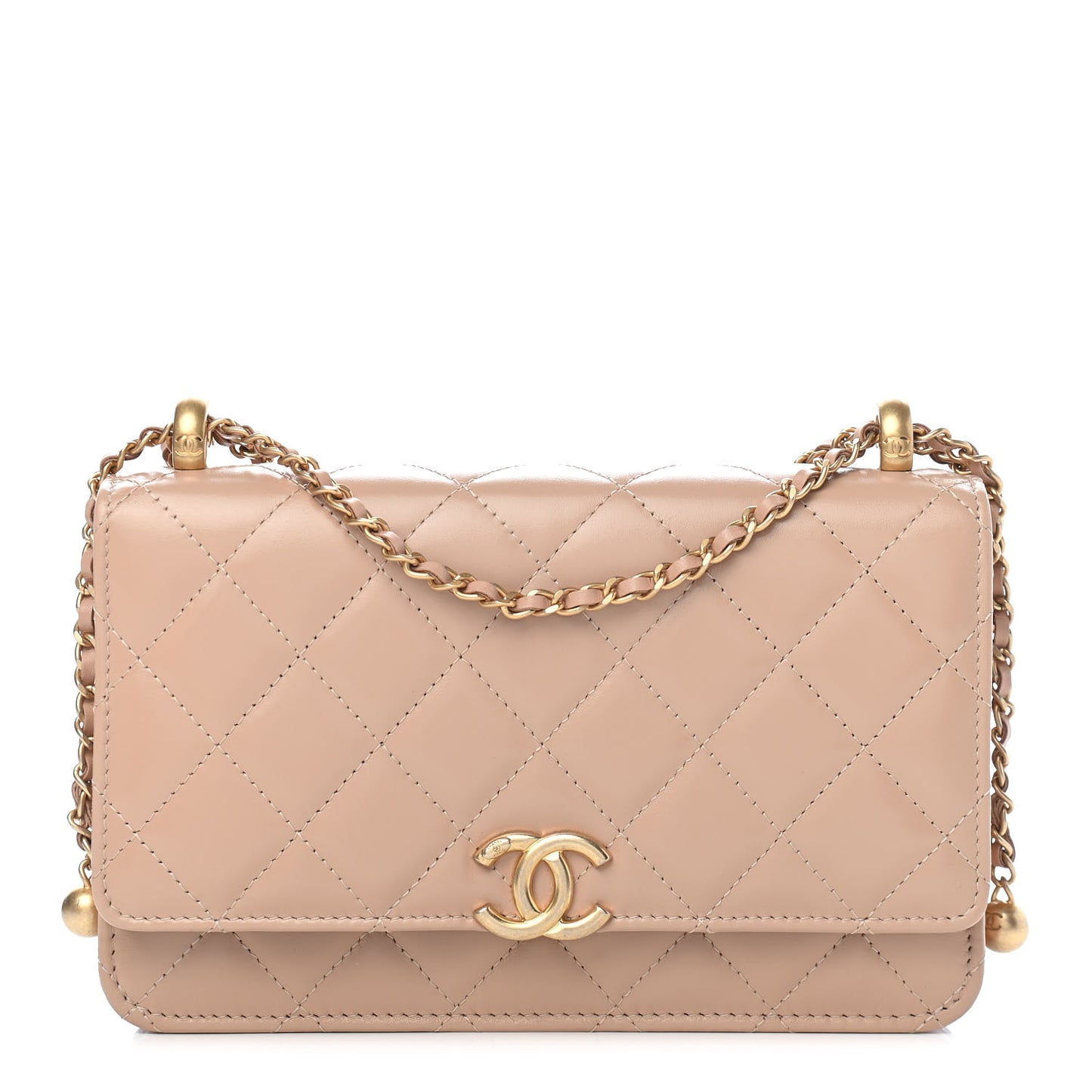 Calfskin Quilted Perfect Fit Wallet On Chain WOC Beige