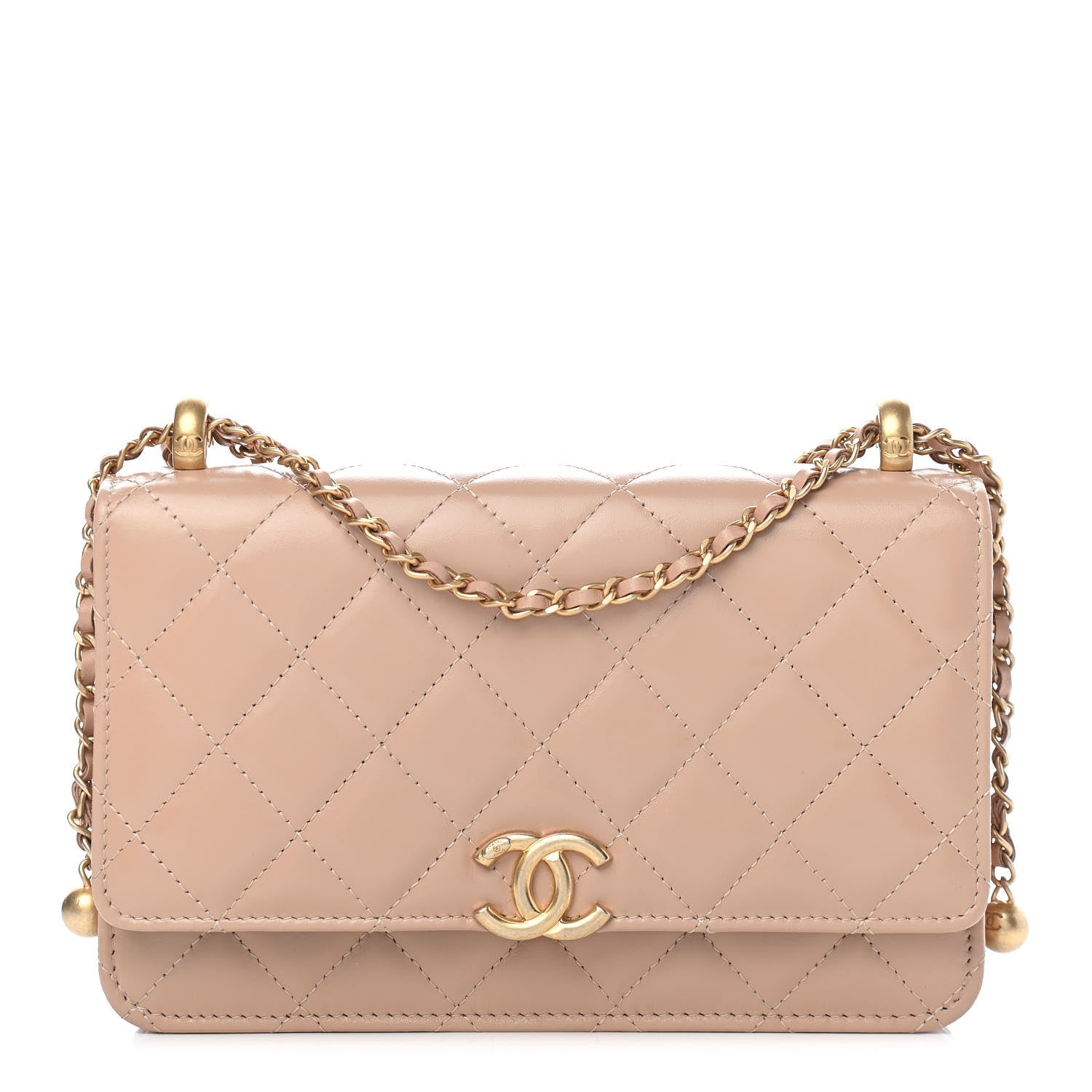 Chanel Calfskin Quilted Perfect Fit Wallet On Chain WOC Beige 1 of 10