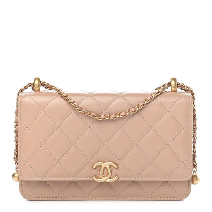 Chanel Calfskin Quilted Perfect Fit Wallet On Chain WOC Beige 1 of 10