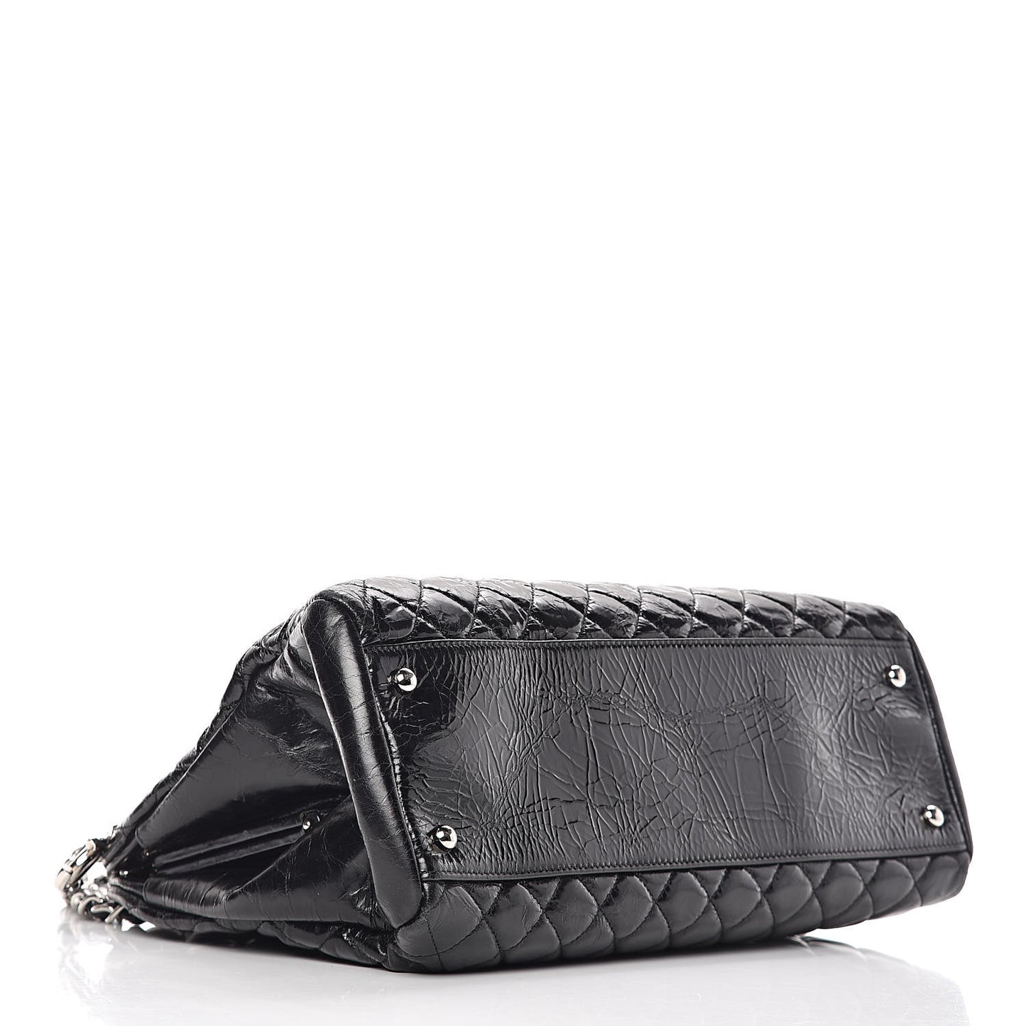 Glazed Calfskin Quilted Large Just Mademoiselle Bowling Bag Black