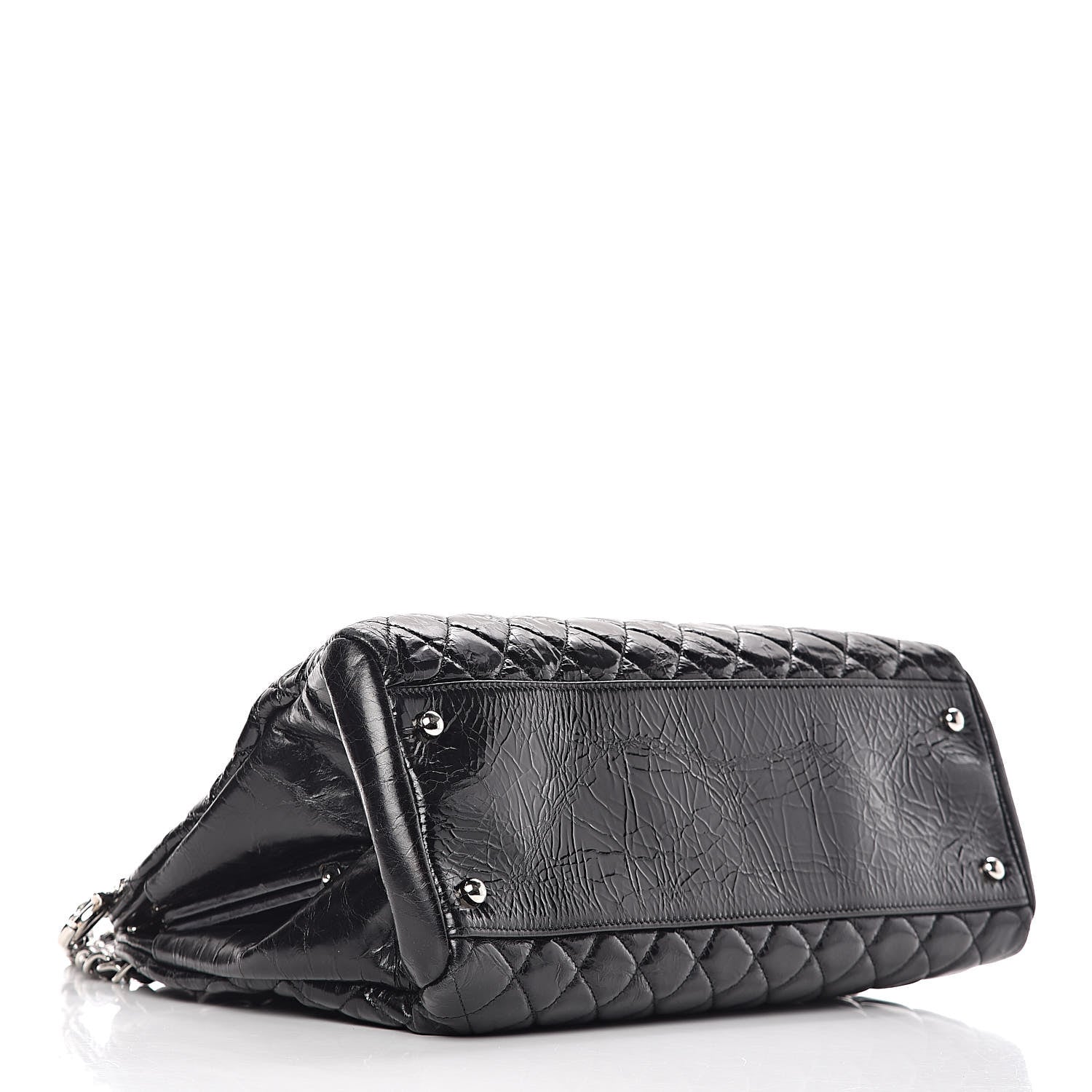 Chanel Glazed Calfskin Quilted Large Just Mademoiselle Bowling Bag Black 4 of 10