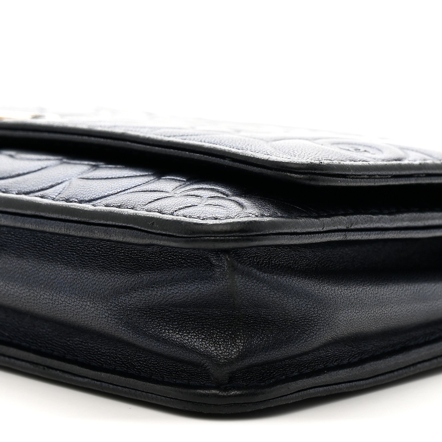 Chanel Metallic Lambskin Camellia Embossed Wallet on Chain WOC Navy 11 of 11