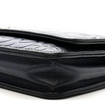 Chanel Metallic Lambskin Camellia Embossed Wallet on Chain WOC Navy 11 of 11