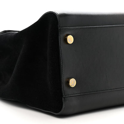 Saint Laurent Calfskin Crocodile Embossed Medium Moujik Top Handle Bag Black 10 of 16
