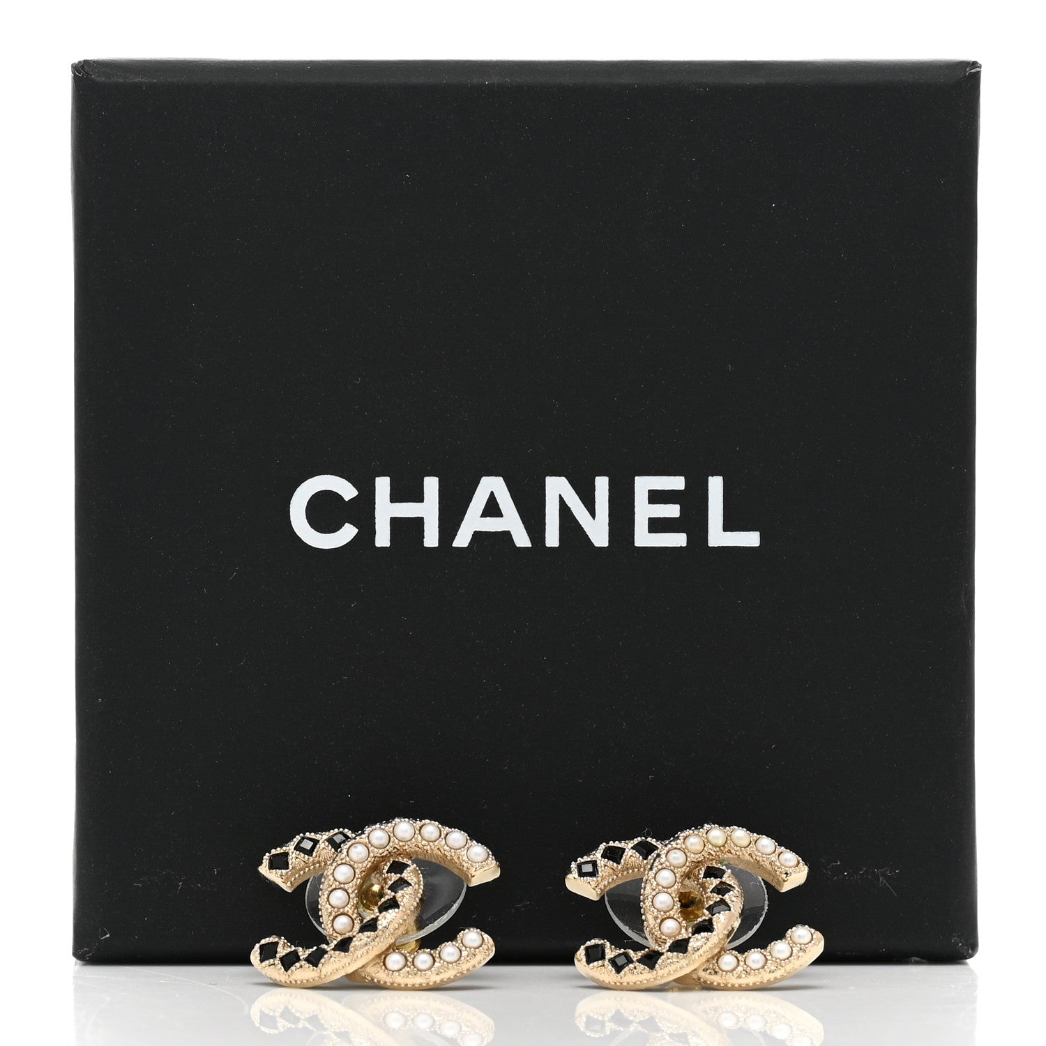 Chanel Resin Pearl CC Earrings Gold Black 7 of 7