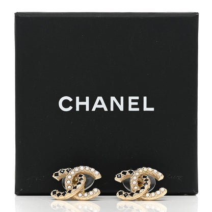 Chanel Resin Pearl CC Earrings Gold Black 7 of 7
