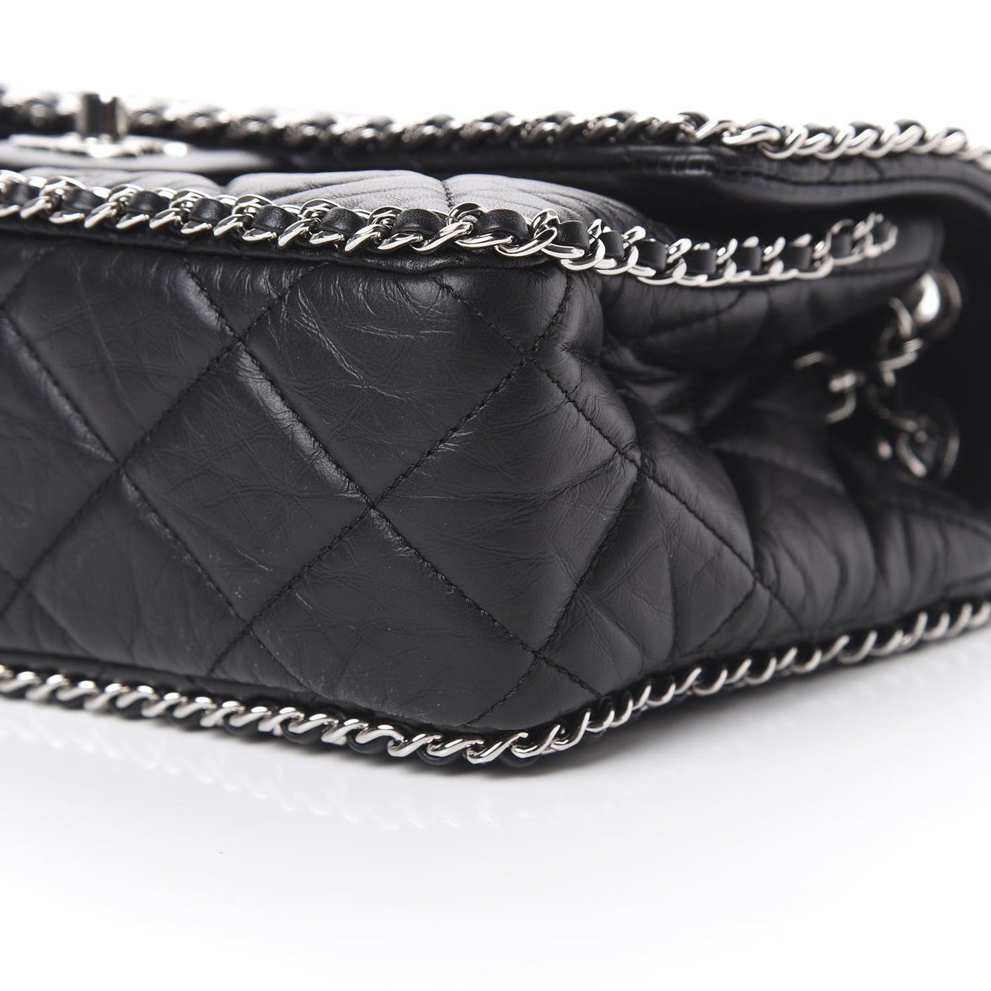 Crumpled Calfskin Medium Chain Flap Black