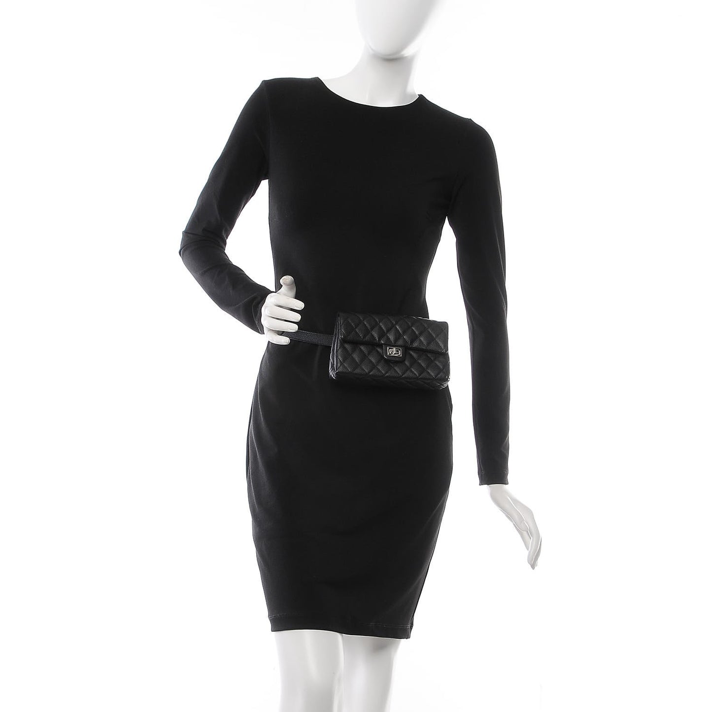Grained Calfskin Quilted 2.55 Reissue Flap Belt Bag Clutch Black