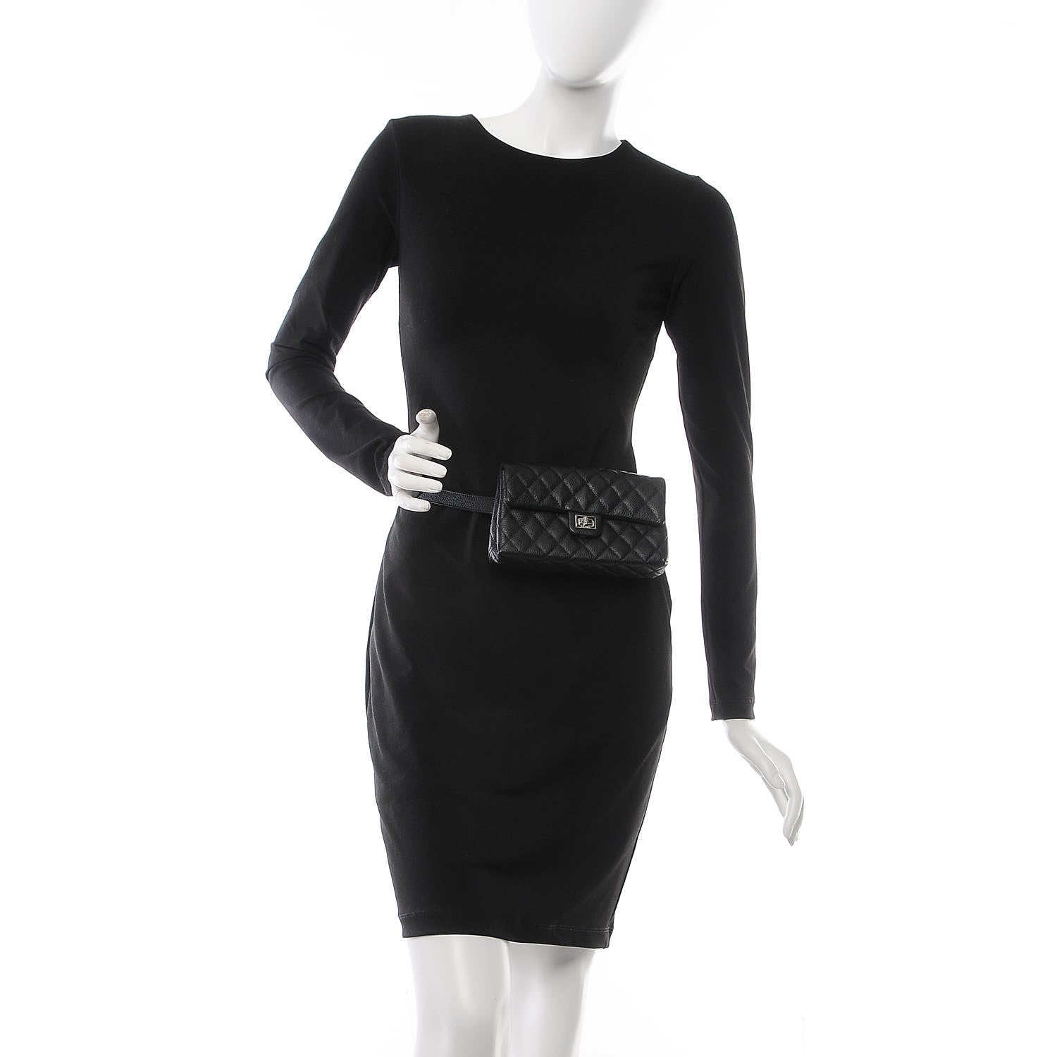 Chanel Grained Calfskin Quilted 2.55 Reissue Flap Belt Bag Clutch Black 2 of 7