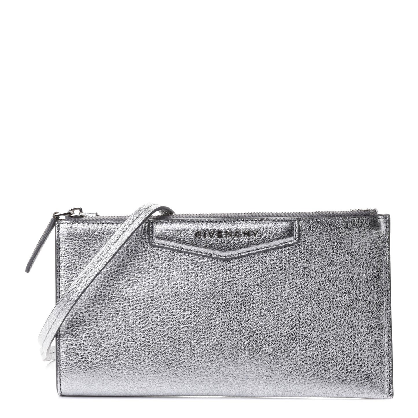 Metallic Calfskin Iconic Pouch Crossbody Black Silver