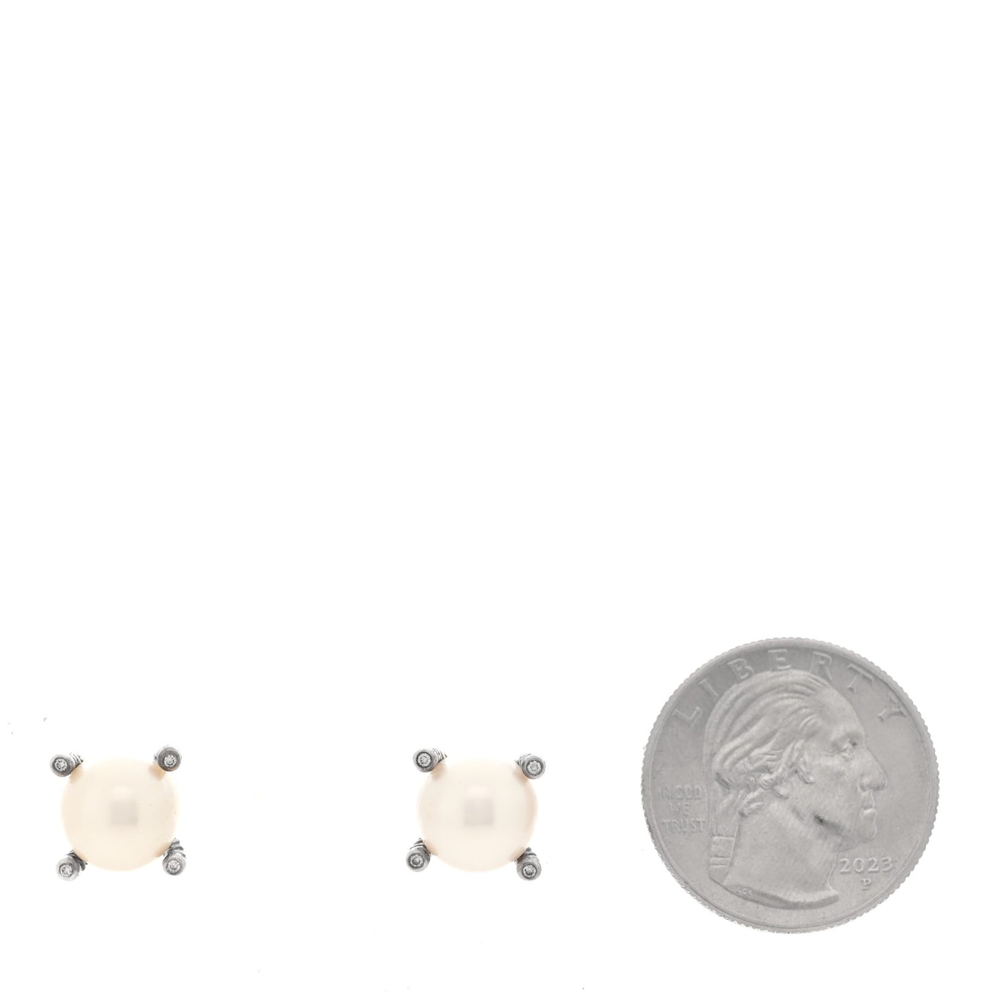 Sterling Silver Diamond Cultured Pearl 10mm Cable Stud Earrings