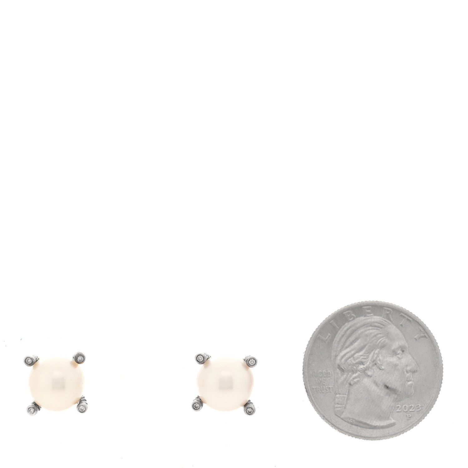 David Yurman Sterling Silver Diamond Cultured Pearl 10mm Cable Stud Earrings 2 of 4