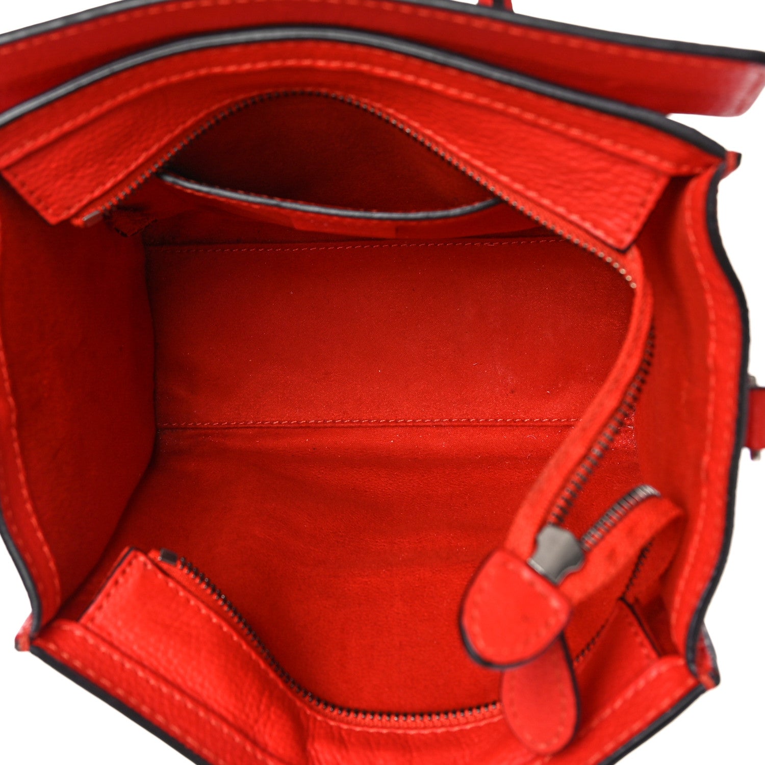 Celine Drummed Calfskin Nano Luggage Vermillion 5 of 10