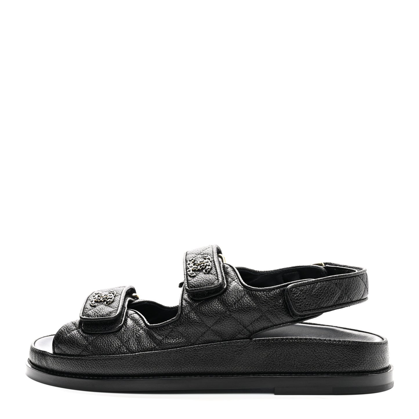 Grained Calfskin Velcro Dad Sandals 38.5 Black