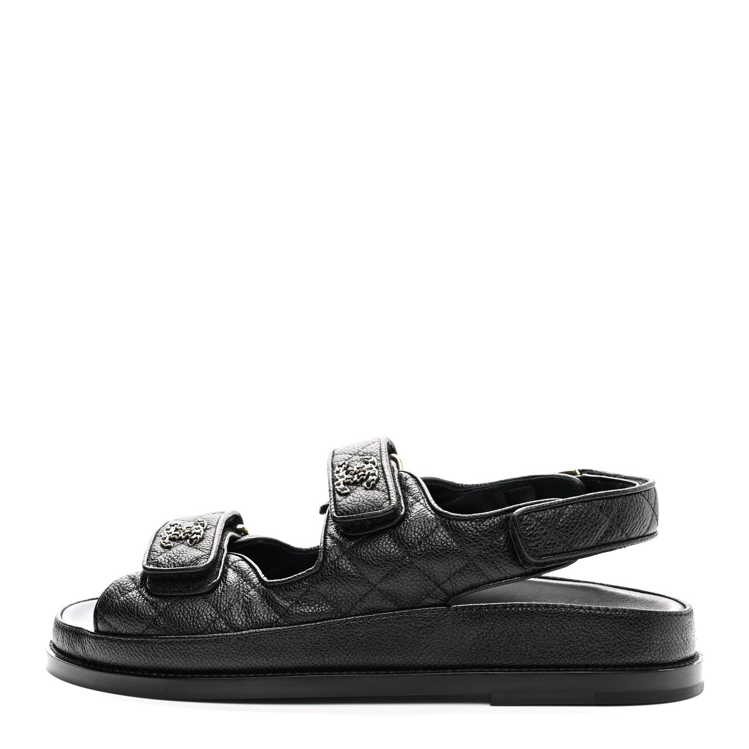 Chanel Grained Calfskin Velcro Dad Sandals 38.5 Black 1 of 11