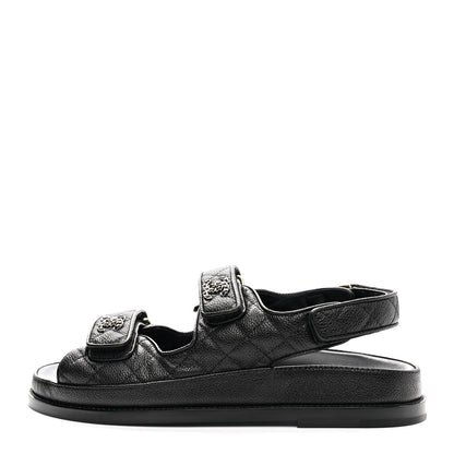 Chanel Grained Calfskin Velcro Dad Sandals 38.5 Black 1 of 11