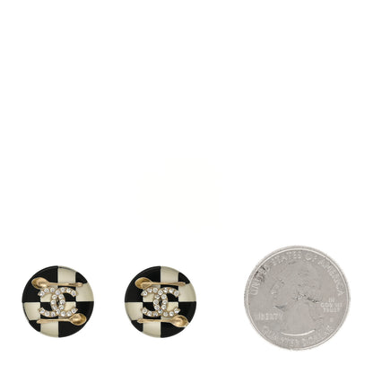 Chanel Crystal Resin Spoon Brasserie CC Stud Earrings Black White 2 of 6