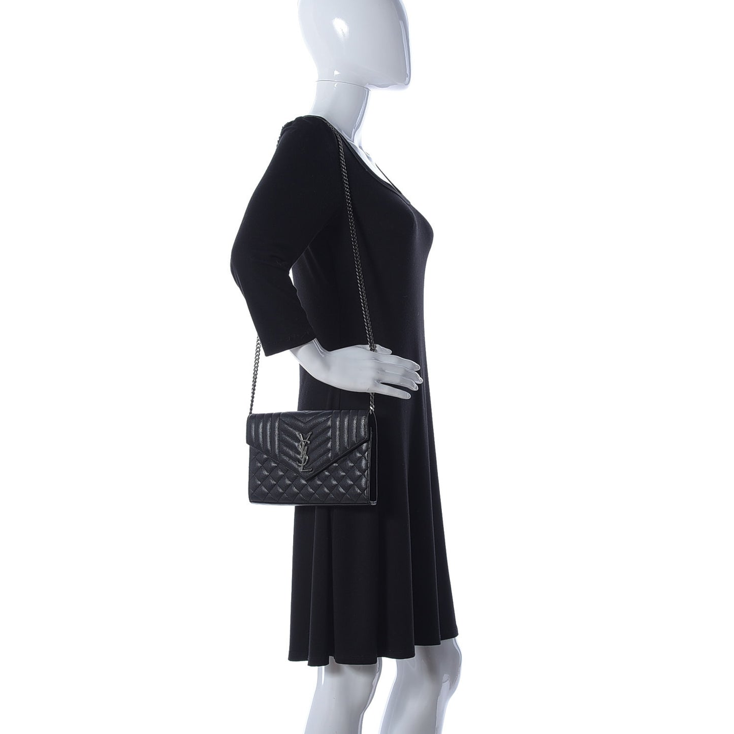 Sheepskin Tri-Quilt Monogram Envelope Chain Wallet Black