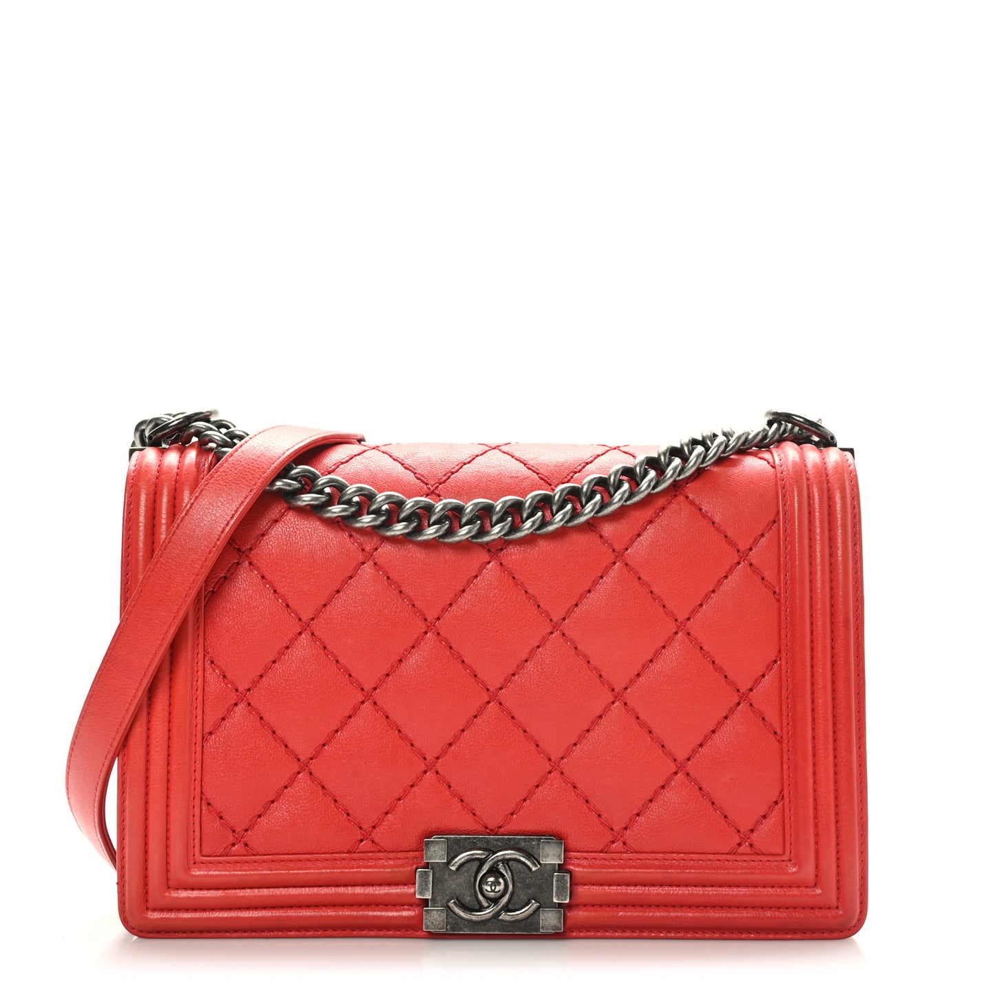Calfskin Double Stitch New Medium Boy Flap Red