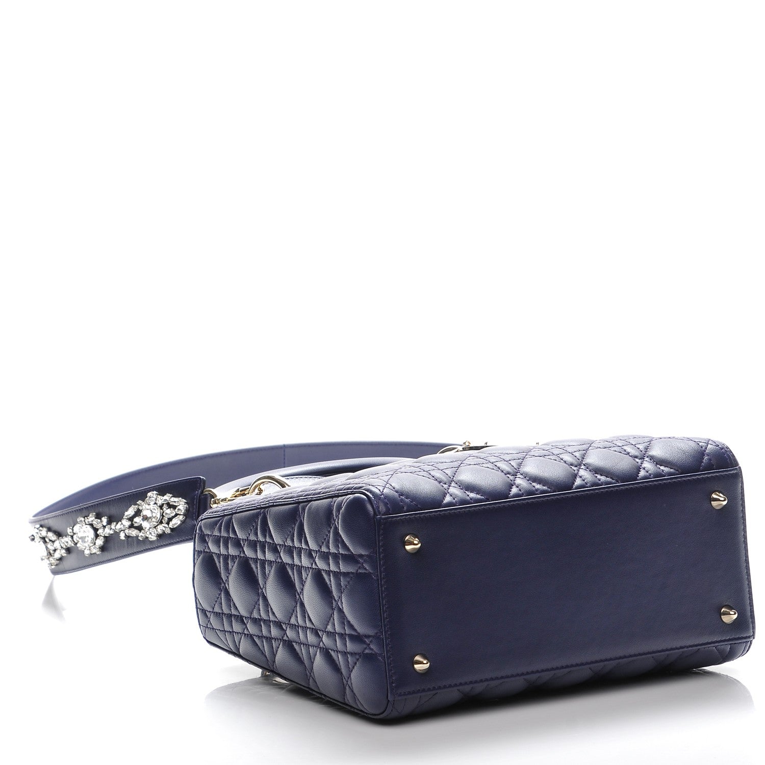 Christian Dior Lambskin Cannage Medium Lady Dior Crystal Strap Blue 4 of 9