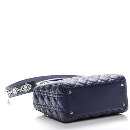 Christian Dior Lambskin Cannage Medium Lady Dior Crystal Strap Blue 4 of 9