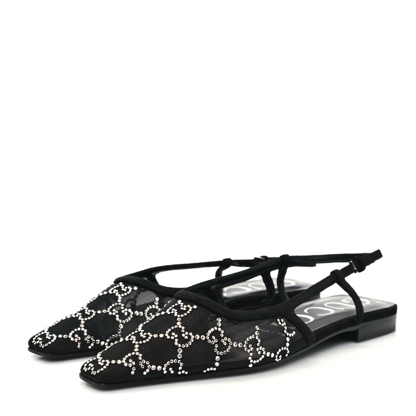 Tela Retino Kid Scamosciato Crystal GG Monogram Square Demi Ballet Flats 36.5 Black