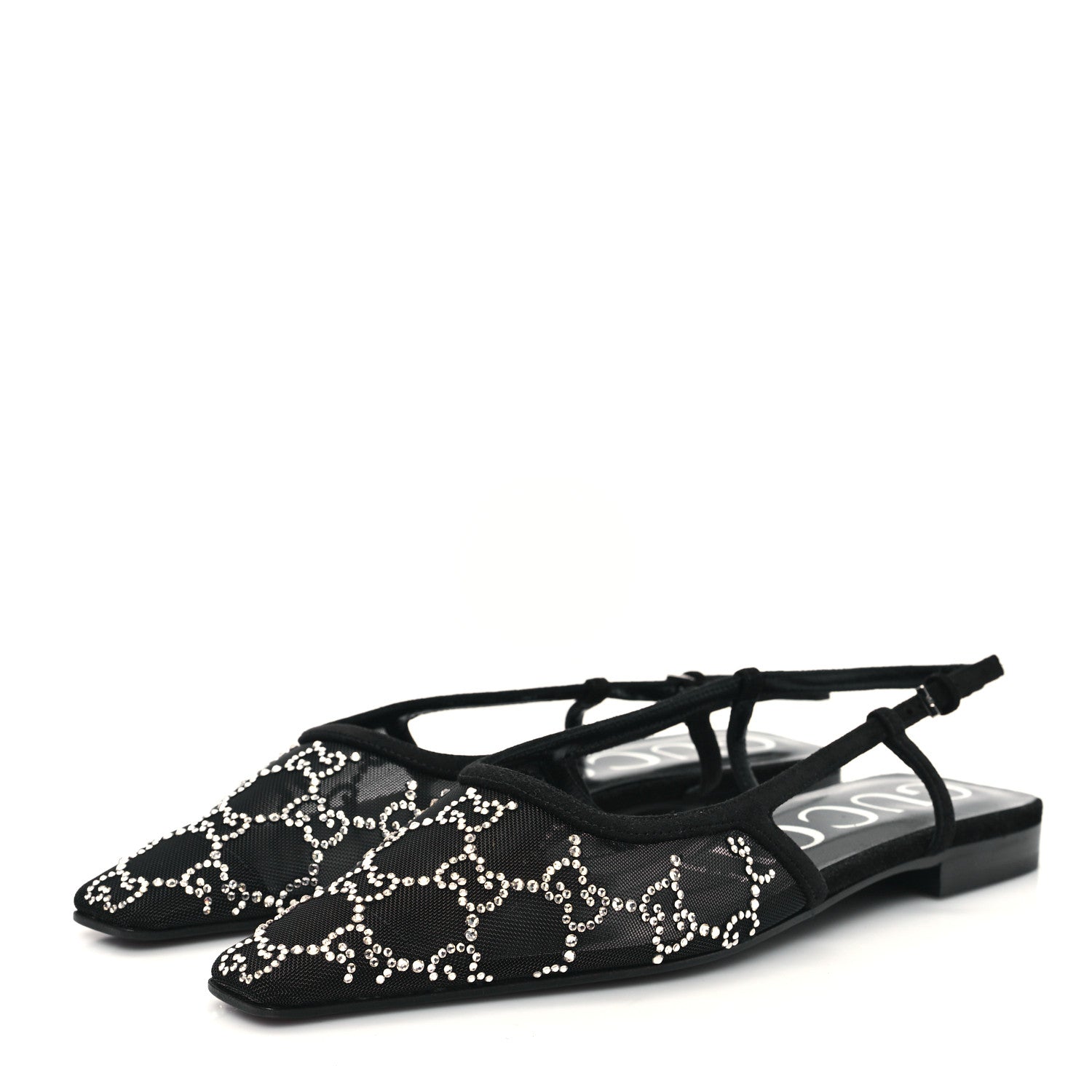 Gucci Tela Retino Kid Scamosciato Crystal GG Monogram Square Demi Ballet Flats 36.5 Black 3 of 8
