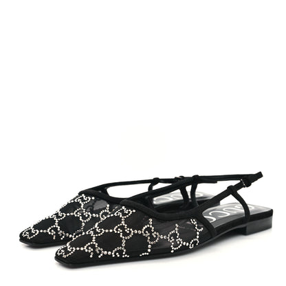 Gucci Tela Retino Kid Scamosciato Crystal GG Monogram Square Demi Ballet Flats 36.5 Black 3 of 8