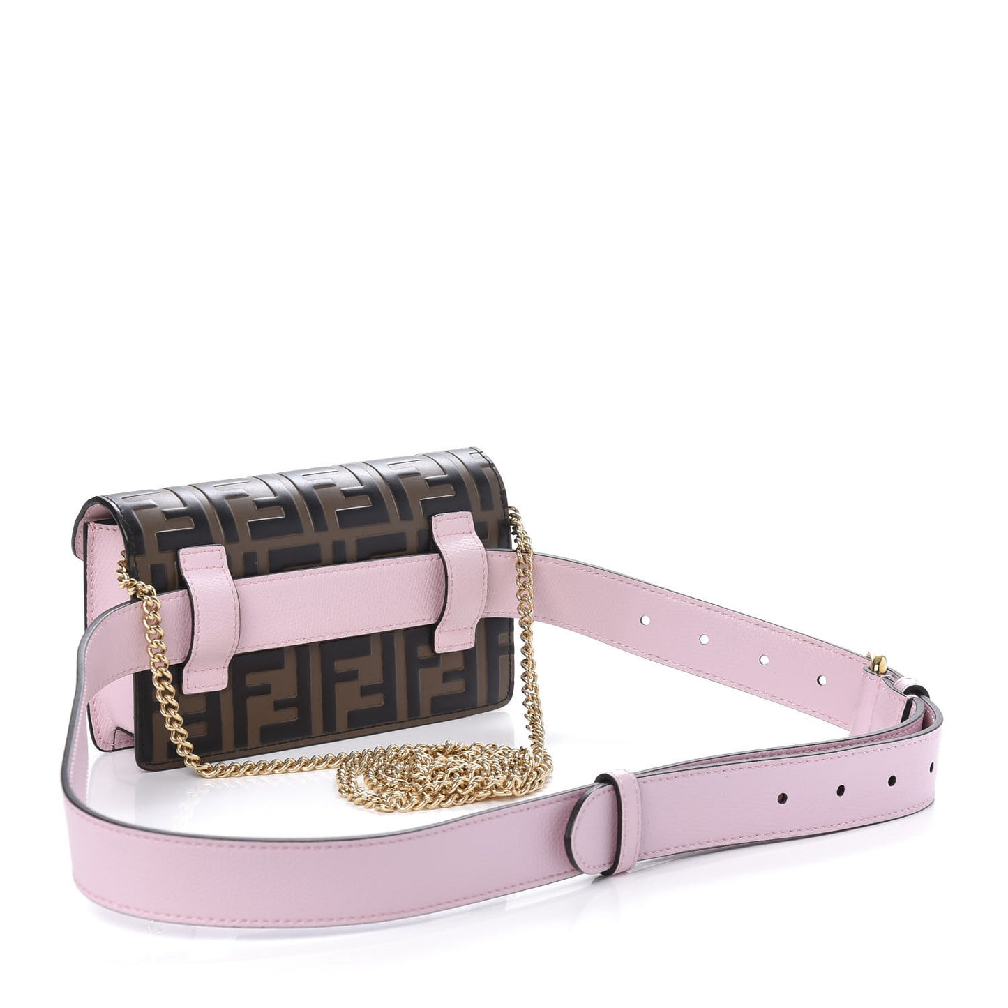 Vitello Cruise F is Fendi Bi-Color FF 1974 Embossed Envelope Belt Bag Maya Black Peonia