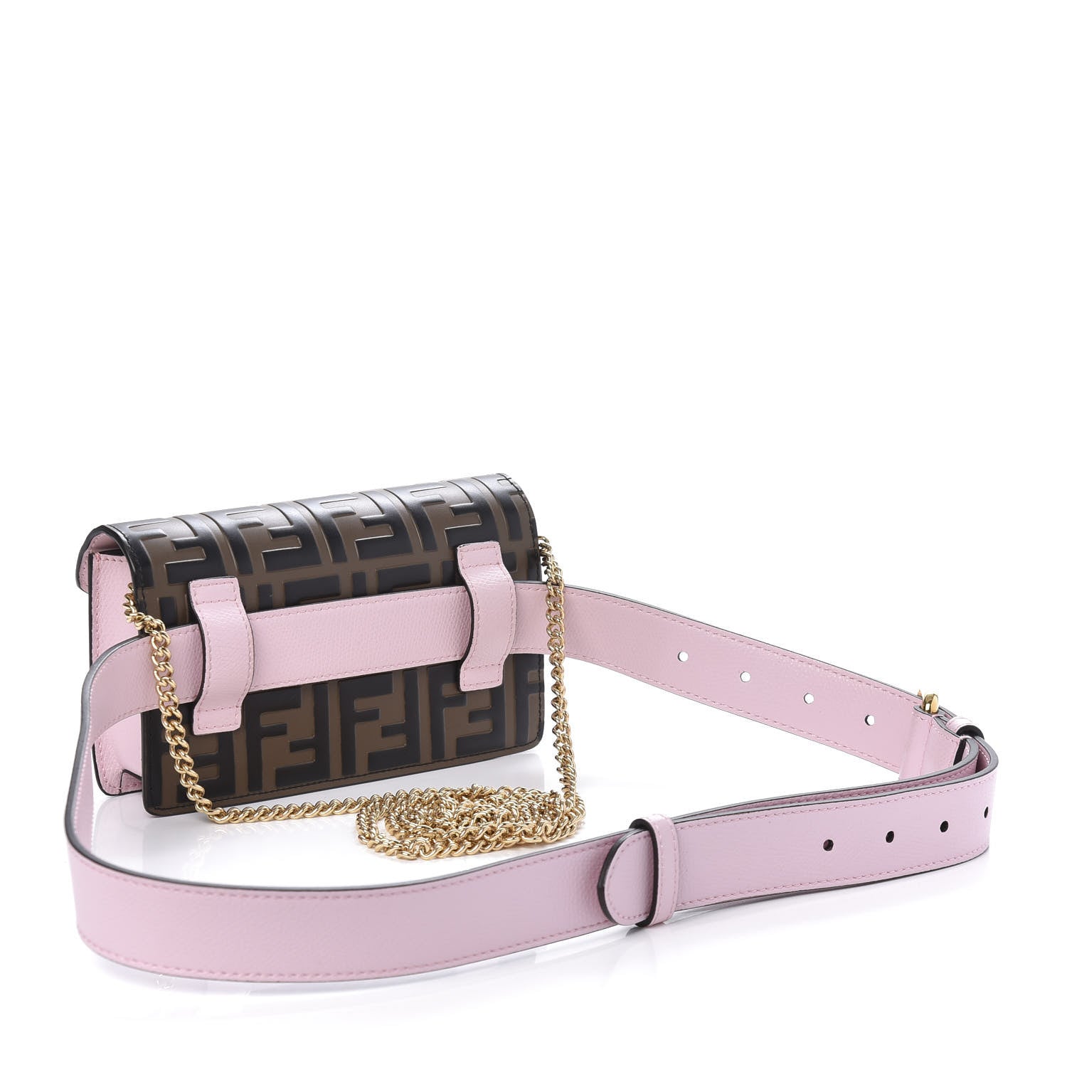 Fendi Vitello Cruise F is Fendi Bi-Color FF 1974 Embossed Envelope Belt Bag Maya Black Peonia 3 of 10