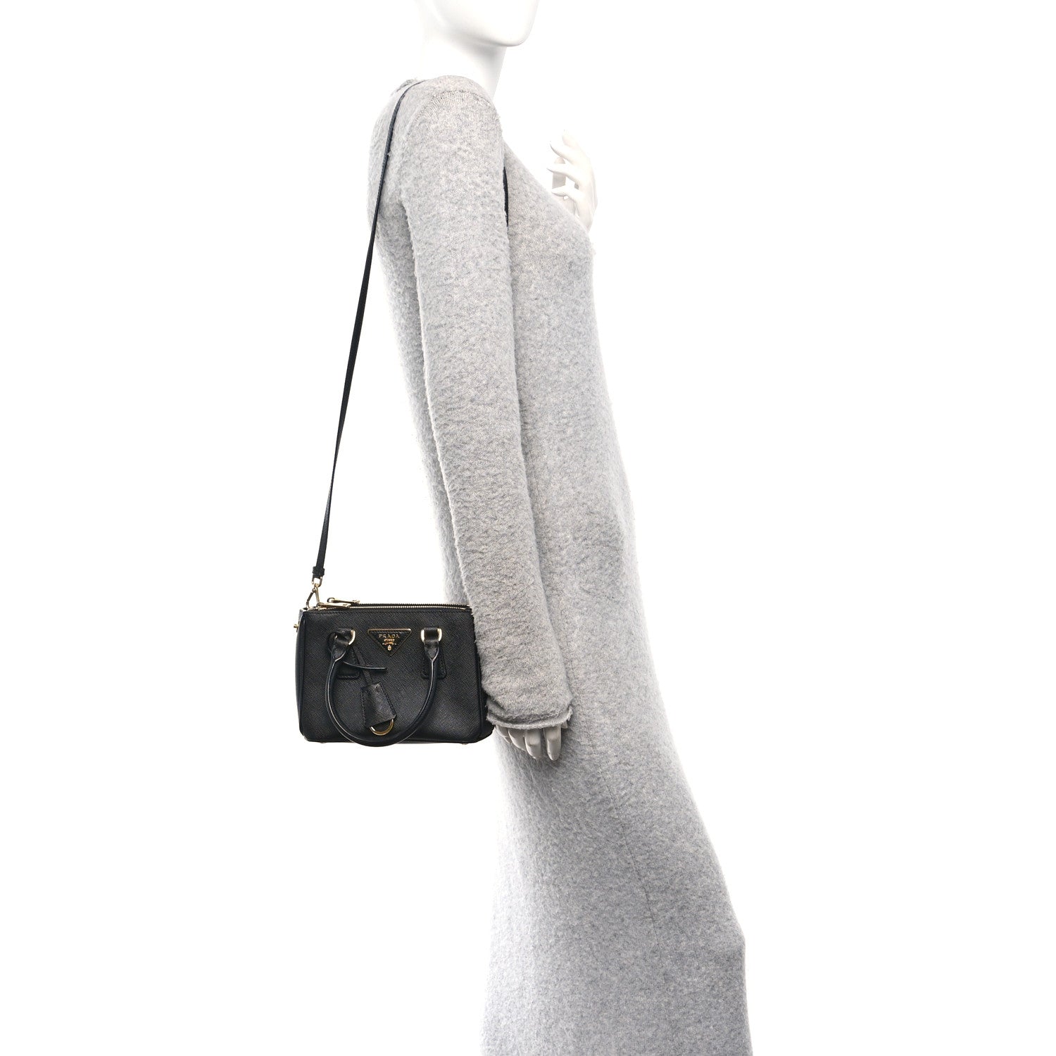 Prada Saffiano Lux Mini Galleria Double Zip Tote Black 1831212